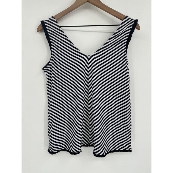 Hatley Corinne Top Navy Stripes Women Small Organic Cotton Tank Top Fringe Hem - Picture 4 of 8